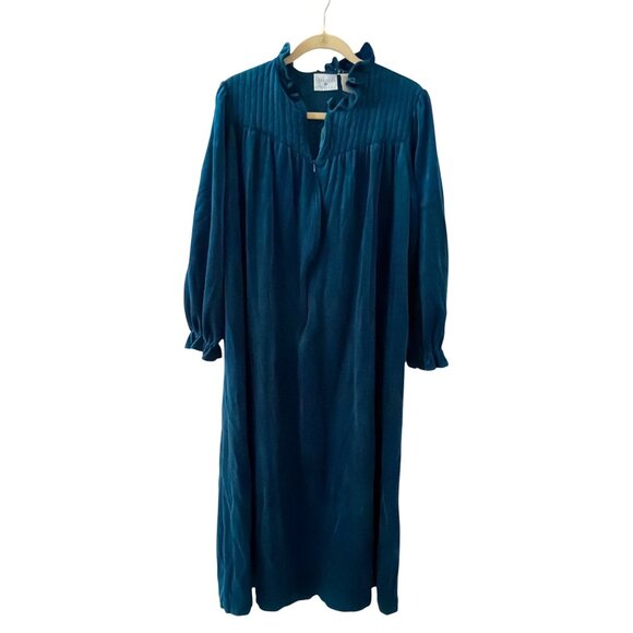 Gilligan & OMalley Teal Long-Sleeve Velour Nightgown  Ruffled Collar & Cuffs 16 - Picture 1 of 5